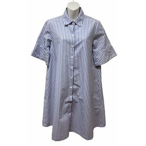 Hope and Harlow Oversized Classic Chambray Striped Tunic Top Pearl Accent Size 8